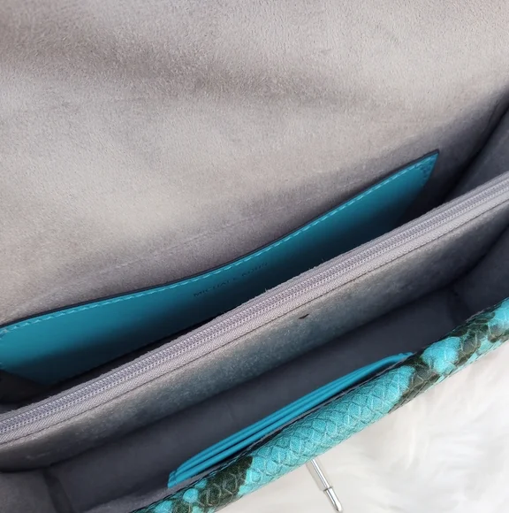 Michael Kors Greenwich Ombre Ocean Blue Studded Snakeskin Leather Shoulder Bag